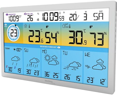 Technoline WD2500 WLAN Wetterstation mit Außensensor | 4-Tage-Wettervorhersage | Farbdisplay | Temperatur & Luftfeuchtigkeit innen-außen | Luftdruck | Windgeschwindigkeit