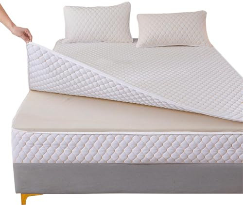 AQIGR Coprimaterasso Matrimoniale con Cerniera 160x190/180x200 Copri Proteggi Materasso Imbottito, Singolo Proteggi Materasso con Angoli Letto Traspirante Lenzuolo Lavabile(White,160x200+20cm)