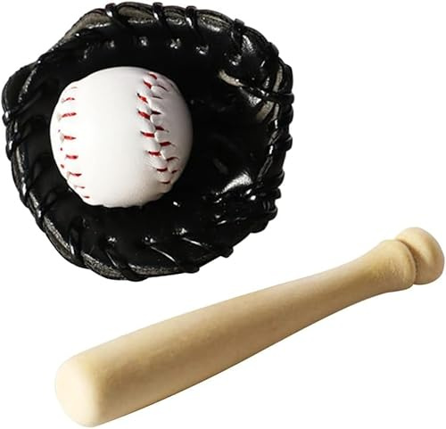 1 juego de guantes de béisbol en miniatura de 1/12, decoración de pastel de béisbol y pelota de béisbol, bate de béisbol y pelota, juego deportivo en miniatura, accesorios de casa de muñecas para