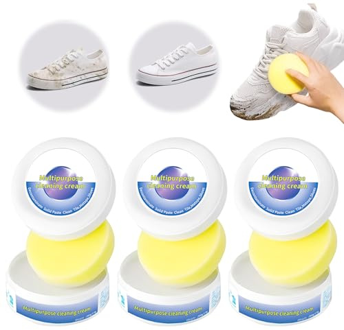 Schuhe Reinigungscreme, 2025 Neu Multi-functional cleaning and Stain Removal Cream, Schuhcreme Weiß Reinigungs und Fleckentfernungscreme Sneaker Reiniger Weiß für alle Oberfläch (3 stück)