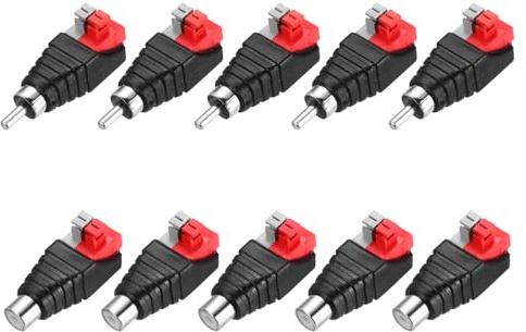 sourcing map 6 Pack RCA Male Female Speaker Wire Cable Solderless Metal Nickel Plating RCA Speaker Wire Adapter to Audio Male Female Connector Adapter Plug Jack, Black