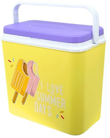 Kühlbox 24L – Made in EU, Kompakt & Leicht, Ideal für Auto, Camping, Ausflüge – Mit Tragegriff, Platz für 2L-Flaschen, Sommerliches Design mit EIS-Motiv – Kamai Coolbox (Gelb)