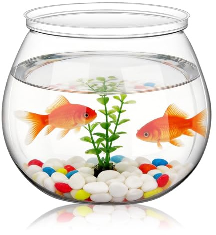 Didiseaon Transparent Small Fish Bowl Clear Plastic Fish Bowl for Goldfish Small Aquarium for Desktop Office Tank Round Decorative Tank for Home Garden Wedding Display