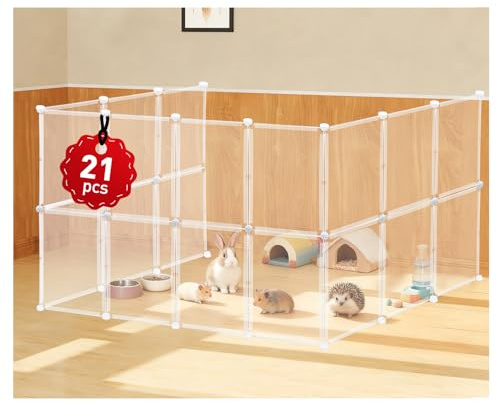 Kleintier-Laufstall mit 21 Paneelen, 41,9 cm hoch, Anti-Sprung, langlebig, Welpenlaufstall für Kaninchen, Kätzchen, Küken, Entchen und Hamster, DIY, Innen- und Außenbereich, transparent