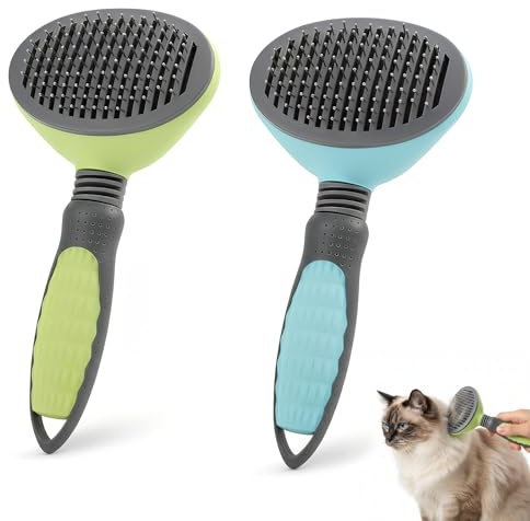 Spazzola per Cani/Gatti, 2 Pcs Spazzola Autopulente per Animali Domestici, per Cani e Gatti a Pelo Lungo, Medio e Corto, Elimina Efficacemente la Tomentosi, Sottopelo, Grovigli - Verde+Blu