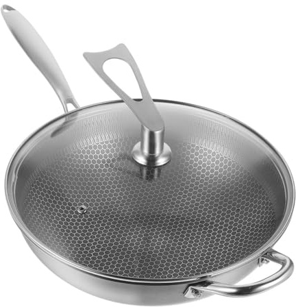 ZUNOXAZ Wok a Nido D'ape Con Coperchio 34 Cm in Acciaio Inox 410 Pentola Antiaderente Per Fornelli a Gas, Elettrici e Induzione Utensile Da Cucina Resistente e Facile Da Pulire