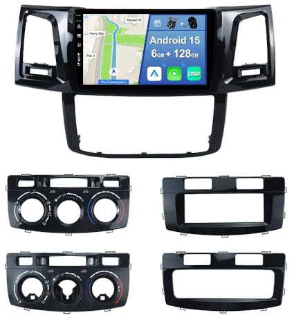 [6GB+128GB] Android 15 2 Din Autoradio pour Toyota Fortuner 1 AN50 AN60 HILU-[Intégré CarPlay/Android Auto/DSP/GPS]-IPS 2.5D 9 Écran Tactile-Caméra+MIC-Bluetooth 5.0/MirrorLink/4G