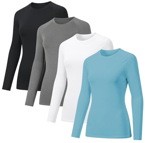 VanKee 4 Pack Maglietta Compressione Donna Traspirante Asciugatura Rapida Maniche Lunghe Leggero Elastico Base Layer Shirts Yoga Fitness Funzionale Top Sportiva Tee per Corsa Formazione Jogging Viaggi