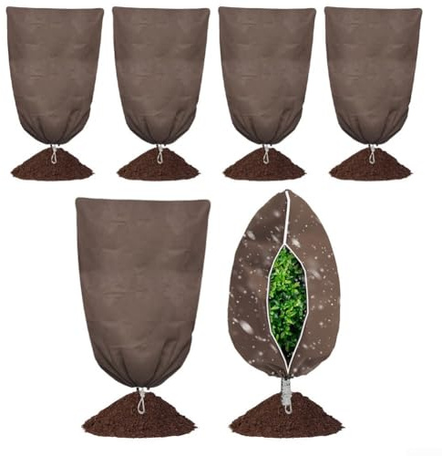 YJDOORPLAY 4 fundas de protección contra heladas para plantas con cremallera y cordón, escudo de tela no tejida resistente para plantas en maceta, arbustos, árboles pequeños, 23.6 x 39 pulgadas