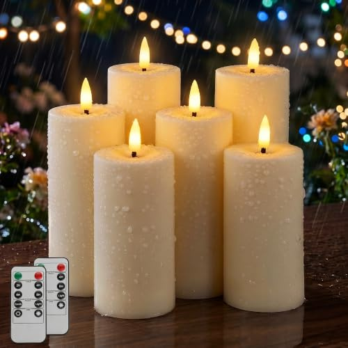 Dehobo Bougie LED Extérieur IP65 Étanche(13,5/15/18cm x 5,5cm, Lot De 6) | Bougie LED Flamme Vacillante, Bougies LED Télécommande Avec Minuterie, Adaptées Aux Patios, Mariages, Salons