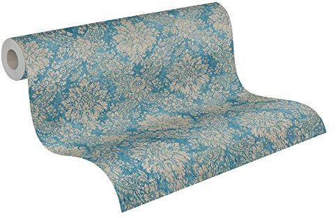 A.S. Création Vliestapete 10,05 m x 0,53 m mit floralen Ornamenten - Blau, Braun, Metallic - Barocktapete im Metallic-Look Made in Germany - 336075