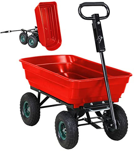 Miweba Bollerwagen Dumper | 𝟑𝟎𝟎 kg Traglast - Luftreifen - Volumen 75 L - Kippfunktion - Sackkarre - Schubkarre - Transportwagen - Kinderwagen - Handwagen - Gartenwagen - Wagen - Kippwagen (Rot)