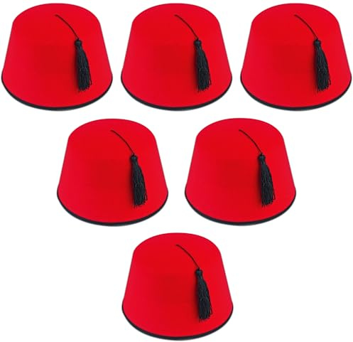 Quickdraw 6 X Erwachsene Rot Fez Türkisch Schwarz Quasten Unisex Kostüm Zubehör