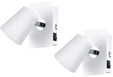 2er SET Wandstrahler mit Schalter aus Metall Weiß, Spot schwenkbar