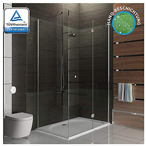 Alpenberger Antikalk Eck-Duschkabine 80x140x195 cm | Easy Clean ESG-Einscheibensicherheitsglas (6mm) | Komfortable Reinigung | Profile in Alu-Hochglanz | Vollständige Verdeckung der Verschraubung