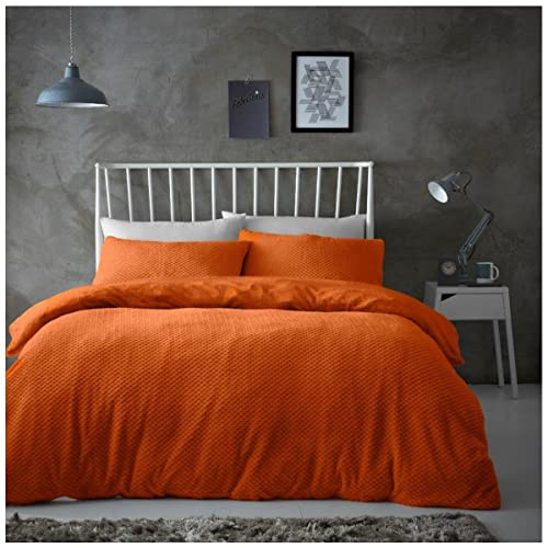 Gaveno Cavailia Popcorn King Duvet Set Rust, Honeycomb Waffle Weave Bedding, 3 Piece Teddy Flannel Fleece Reversible Bedlinen, Easy Care DuvetCover Bedset, 1 Quilt Cover and 2 Pillow Cases