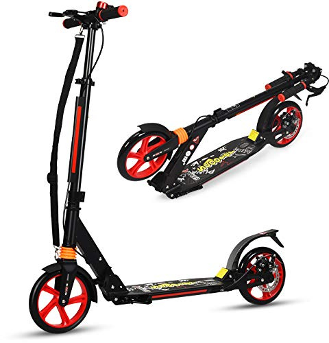 DREAMADE Aluminium Scooter mit 200mm PU Rädern, Kickscooter City Roller mit Doppelfederung und Tragegurt, Klappbarer & Höhenverstellbarer Tretroller für Erwachsene, Jugendliche und Kinder ab 8 Jahre
