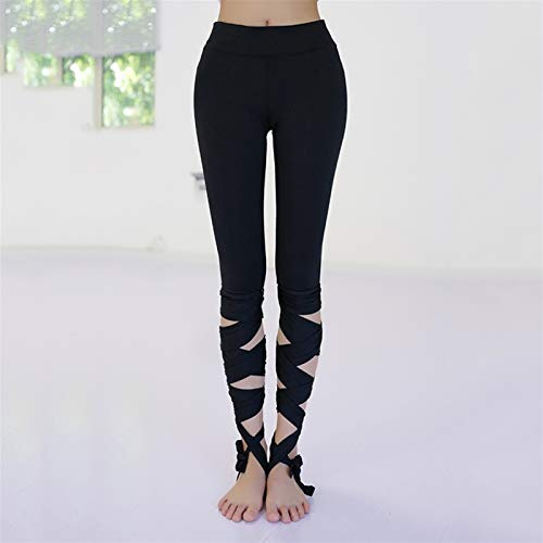 WXJ Femmes Ballerina Yoga Pantalon Bandage Leggings Salutnesss Exploitant la Taille High Taille Leggings Strafs Cross Cross Sports Pantalons de Sport (Couleur : Noir, Taille : X-Large)