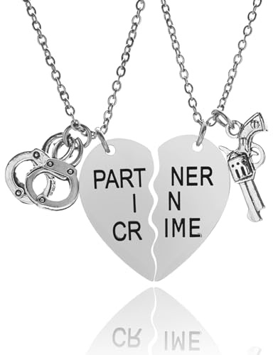 Vonluxy Collane dell'amicizia con scritta Best Friend Partners in Crime per 2-BFF Amicizia Manette Regali per Partner Donne Ragazze Adolescenti Migliori Amiche, Metallo