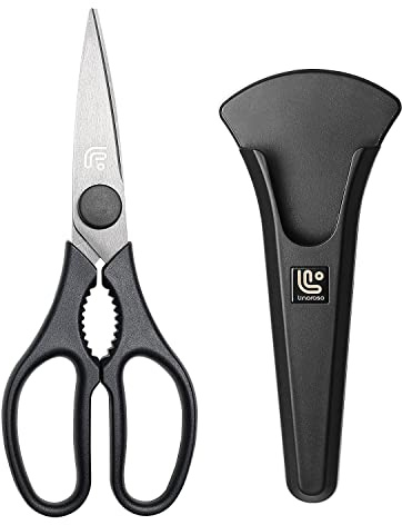 Linoroso Kitchen Shears Heavy Duty Kitchen Scissors with Magnetic Holder, Dishwasher Safe Scissors All Purpose Come Apart Blade Made with Japanese Steel 4034 for Meat/Vegetables/BBQ/Herbs, Black