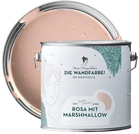 MissPompadour edelmatte Wandfarbe Rosa mit Marshmallow 2,5L - sehr hohe Deckkraft - geruchsneutrale, spritzfreie Farbe - atmungsaktive, wasserbasierte Innenfarbe/Deckenfarbe - Die Wertvolle