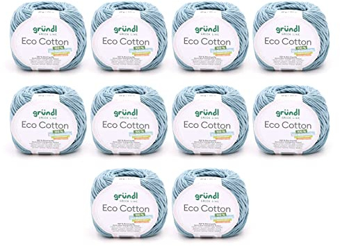 Gründl Wolle Eco Cotton - Wolle zum Häkeln - Wolle zum Stricken - Häkelgarn - Weich und hautfreundlich - 100% Bio-Baumwolle - 10 Knäuel 50 g / 105 m - Nadelstärke 3,5-4,5 - blau