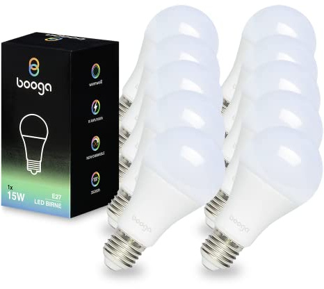 Booga LED E27 Glühbirne Leuchtmittel - 15 Watt - warmweißes Licht - 3000K - Milchglas - Energiesparlampe - LED-Birne - 220-240V AC, 10er Set