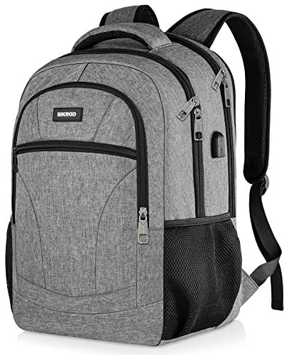 BIKROD Rucksack Herren und Damen, Schulrucksack Jungen Mädchen Teenager, 15.6 Zoll Laptop Arbeit Daypack mit USB-Ladeanschluss für Business Wandern Reisen Camping Schulranzen, Grau