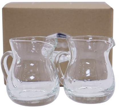 DBOO 2 Pieces Milk Jug Cream Jug Classic Glass Creamer Pitcher with Handle 4oz Milk Pourer Mini Creamer for Coffee Tea Maple Syrup Serving