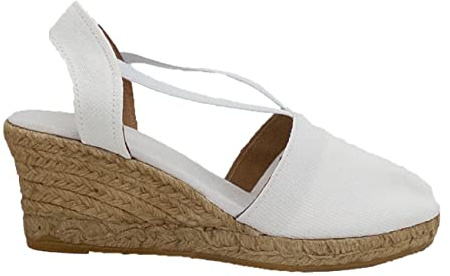 Valenciana Cano Confort 1908 Alpargata Elasticos DE Mujer Tela Sandalia CUÑA Esparto Alta Blanco 9160 (Blanco, Numeric_36)