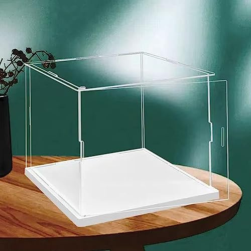 MECC - Vitrina acrílica transparente abierta, base blanca, funda antipolvo de colección (10 x 8 x 8 pulgadas, 25 x 20 x 20 cm)