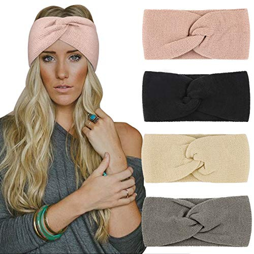 DRESHOW 4 Pezzi Fasce per Capelli Tessuto di Lana Turbante Fascia da Donna Invernale Accessori Cerchietti per Donna Ragazze