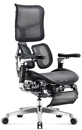 Diablo Brave V-Kinetic Bürostuhl Ergonomisch Schreibtischstuhl Chefsessel mit Fußstütze 5D Armlehnen Netzstoff Lendenwirbelstütze Verstellbarer Sitz Belastbar bis 120 kg (Schwarz)