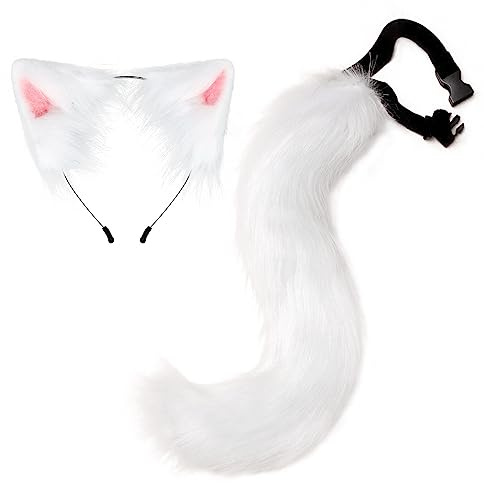 BYNYXI 2 Stück Katze Cosplay Kostüm Set, Katzeohren Haarreif mit Langer Fuchsschwanz Ohren Schwanz Stirnband Kostüm Cosplay Kopfschmuck Halloween Party Erwachsene Kinder Cosplay Weihnachtsfeier