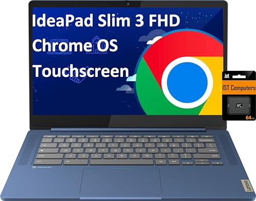 Lenovo IdeaPad Slim 3 Laptop Chromebook de 14 pulgadas (pantalla táctil FHD de 14 pulgadas, MediaTek Kompanio 520 de 8 núcleos, 4 GB de RAM, 128 GB (64 GB eMMC + 64 GB SD)), cámara web, batería de