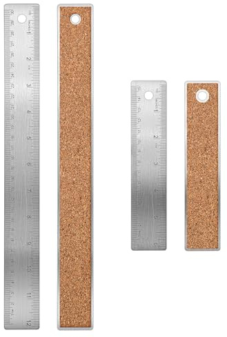 2 reglas de acero inoxidable con parte trasera de corcho, 15,2 cm y 30,5 cm, reglas de metal antideslizantes con pulgadas y centímetros para la escuela, oficina, dibujo, ingeniería (6 pulgadas + 12