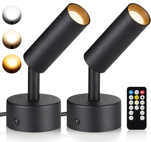 URTOM LED Spot Lights Indoor 3W Up Lights Indoor with Timer and Remote 3000K/4000K/5000K Uplighting Indoor Spotlight 120V Dimmable Uplights Indoor Floor Light for Plant and Artwork, 2 Pack, SHWT0302B
