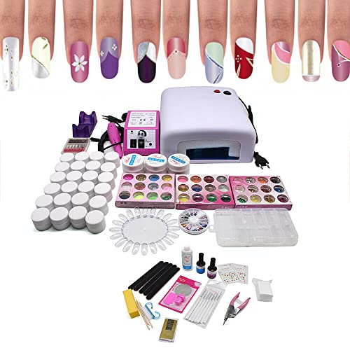 Gelnägel Starterset Nagelstudio Komplett Set UV Gel Nagelset Starterset Art Nagelfräser mit Fräser 36W Lichttherapiegerät Nagelstudio Set Einsteigerset mit UV Lampe