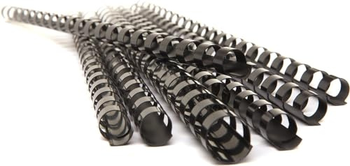 MK Bindekämme aus Kunststoff, gemischte Größe Plastik 21 Ringe, 45-125 Blatt Bindekapazität, 8mm 10mm 12mm 14mm Multi-Size, A4, Schwarz, Packung mit 25 Stück