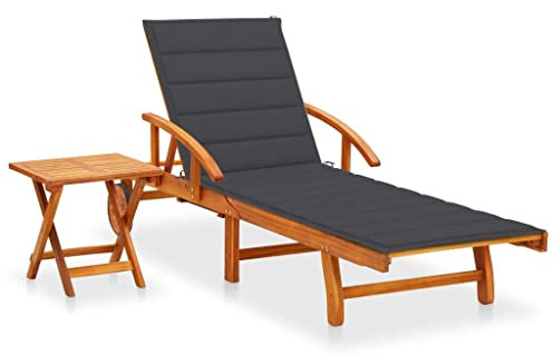 FUDUGEHMIOFWFJJ gartenstühle,relaxsessel,liegestuhl klappbar,Sonnenliege mit Tisch und Auflage Akazie MassivholzGeeignet für Garten, Pooldeck, Terrasse, Wohnzimmer