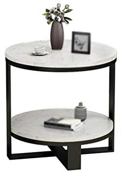 Exquisite Nachttische schmücken den Couchtisch, runder Marmor-Beistelltisch, doppelschichtiger Metall-Aufbewahrungstisch, Hotel, Büro, Wohnzimmer, Sofatisch, Korbtisch (Farbe: B, Größe: 50 x 50 x 55 c