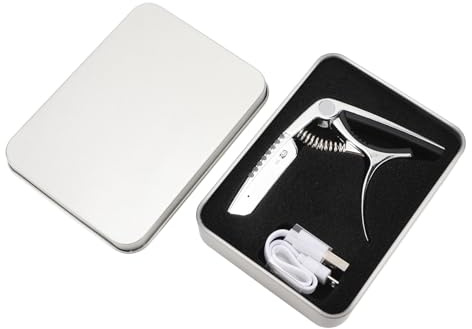 2 In 1 Akustische Gitarre Capo Tuner USB Aufladbare Batterie Gitarre Kapos Voll Farbe LED Rand Beleuchtung Gitarre Zubehör (SILVER)