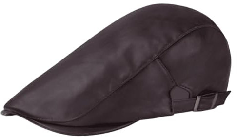 BEALIFE Schirmmütze Herren Stilvolle Baskenmütze Vintage PU Leder Mehrere Farben Vintage PU Leder Baskenmütze Zeitungsjunge Mütze Baskenmütze, Kaffee
