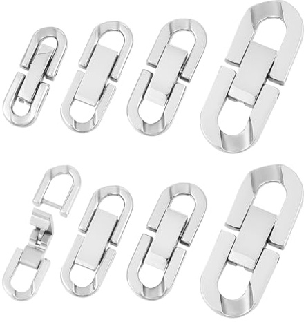 UNICRAFTALE 8 stycken 4 storlekar 304 vikförslutningar av rostfritt stål oval smyckesförlängning vikförslutning set liten metallförlängning armbandslås gör-det-själv smyckeslås för tillverkning