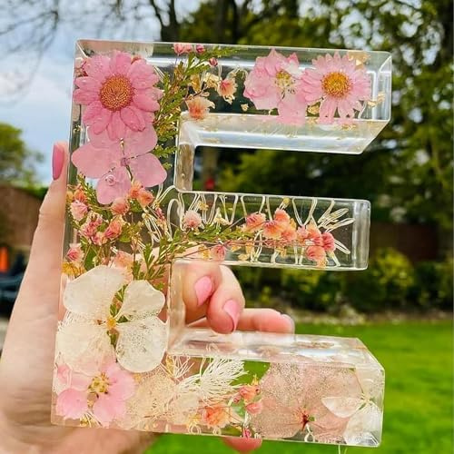 Holdes Floral Resin Night Light with Pressed Flower Letters & LED, Decorative Lamp with Dry Flower, Home Decor