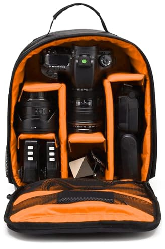 Eoixuqba Sac À Dos Pour Appareil Photo, Sac À Bandoulière Pour Appareil Photo Reflex Numérique, Sac À Dos De Photographie, Petit Sac Appareil Photo Dslr/Slr, Sac Photo Étanche Résistant, Orange