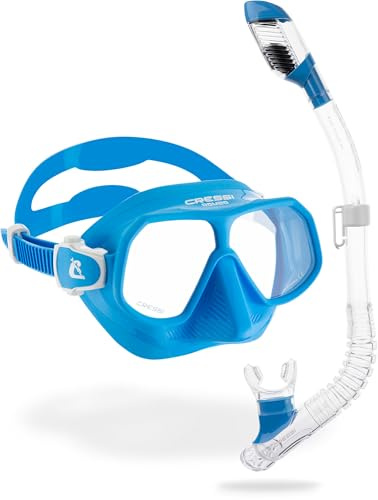 Cressi Rombo + Mini Dry Combo Azure Clear/Azure - Combo Set Junior Maschera Rombo e Snorkel Mini Dry, Trasparente/Azzurro, Taglia Unica