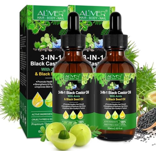 P-Beauty 2x 3in1 Haaröl, mit Rizinusöl, Amla & Schwarzkümmelöl 60ml - stärkt das Haar, für Haarwachstum, Feuchtigkeitspflege Haut & Haare - Öl gegen Haarausfall & Spliss - Haarpflege, Kopfhautpflege