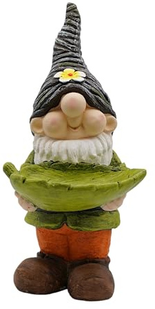 Wichtelstube-Kollektion Gartenwichtel Gartenzwerg mit Vogeltränke Erwin Gartendeko für außen Wetterfest MGO 53cm groß Gartenfigur Wichtel für Garten handbemalt