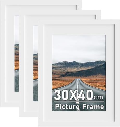 Marcos de fotos de 30 x 40 cm con soporte A4, paquete de 3 marcos de fotos blancos de 16 x 12 pulgadas, marco de póster con parte delantera de plexiglás seguro, montaje en pared